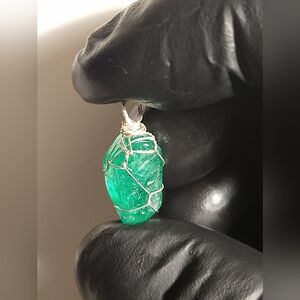 Absolutely Stunning Emerald Sterling Silver Wire Wrap Pendant Swat Valley Mined